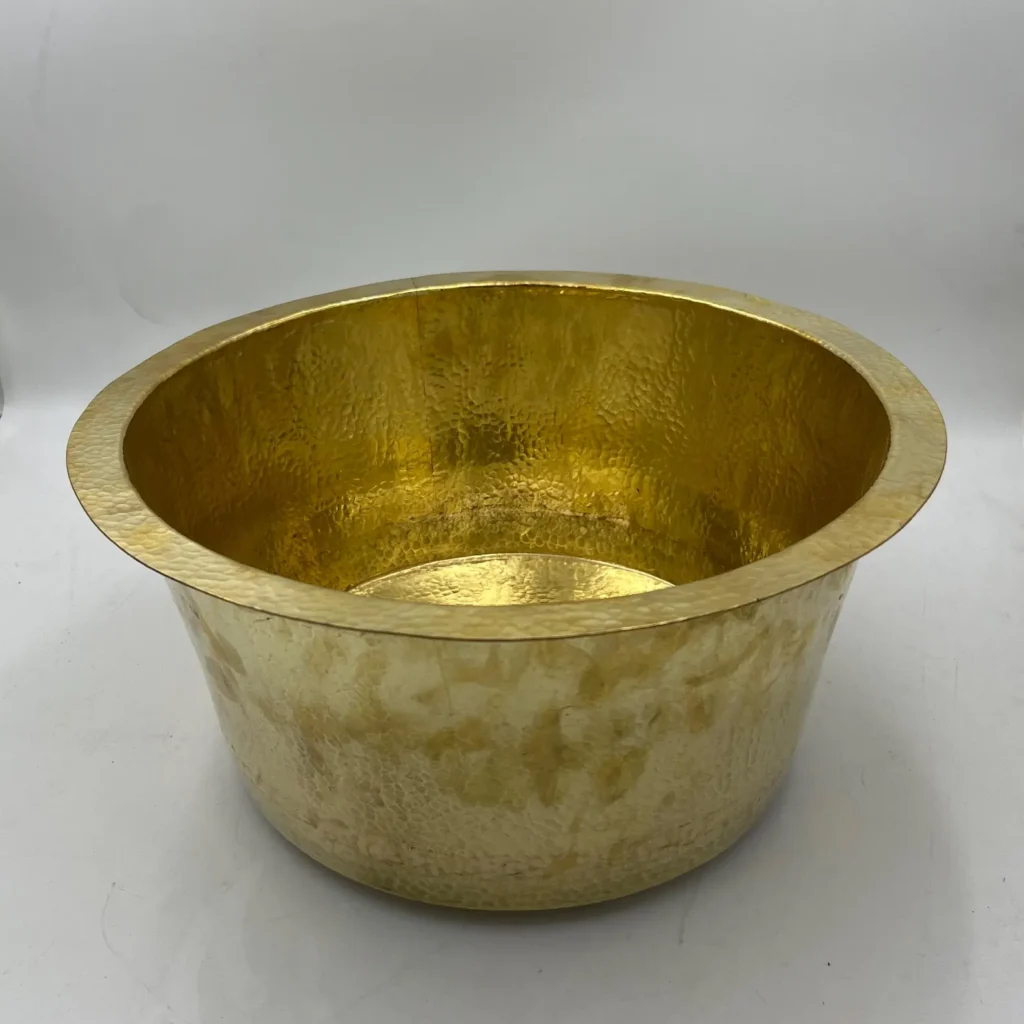 Handmade Unlacquered Brass Sink – Round Hammered Drop-In Solid Brass Bathroom