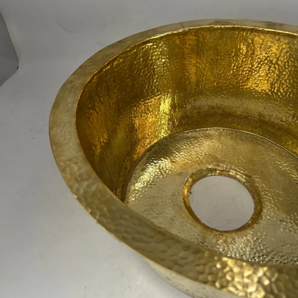 Handmade Unlacquered Brass Sink – Round Hammered Drop-In Solid Brass Bathroom - Image 6