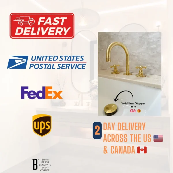 Unlacquered Brass Bathroom Faucet, 3-Hole Deck Mount Vanity Faucet, Solid Brass Faucet with Dual Handles - Image 8
