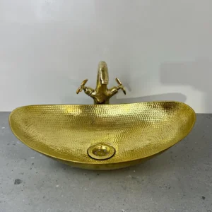 Oval Hammered Brass Sink – Handmade Moroccan Vessel Basin for Bathroom & Vanity