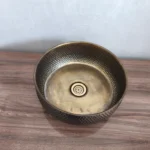 Handmade Moroccan Hammered Brass Sink – Round Artisanal Bathroom & Kitchen Basin with Matching Drain - Image 4