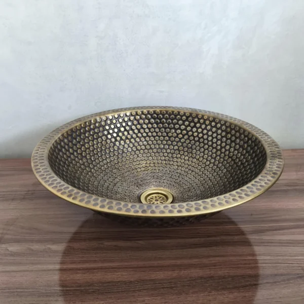 Handmade Moroccan Hammered Brass Sink – Round Artisanal Bathroom & Kitchen Basin - Image 2