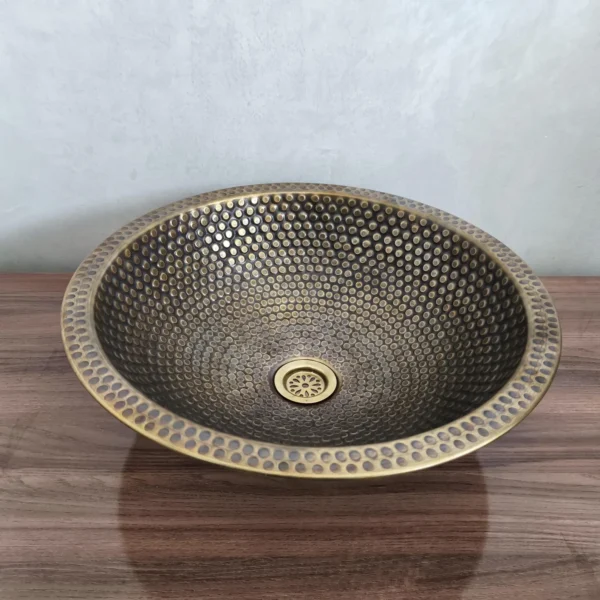 Handmade Moroccan Hammered Brass Sink – Round Artisanal Bathroom & Kitchen Basin - Image 3