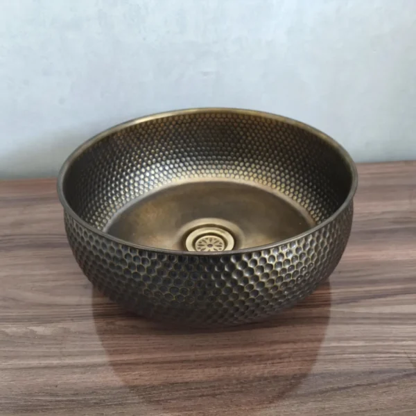 Handmade Moroccan Hammered Brass Sink – Round Artisanal Bathroom & Kitchen Basin with Matching Drain - Image 7