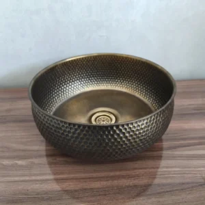 Handmade Moroccan Hammered Brass Sink – Round Artisanal Bathroom & Kitchen Basin with Matching Drain