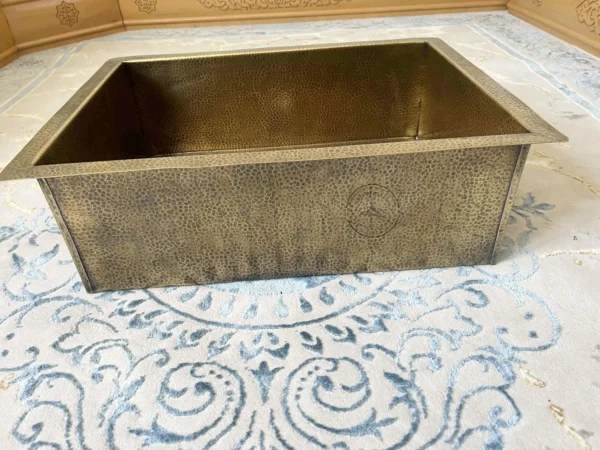 Rectangular Hammered Brass Kitchen Sink – Antique Brass Farmhouse Sink with Drain - Image 3