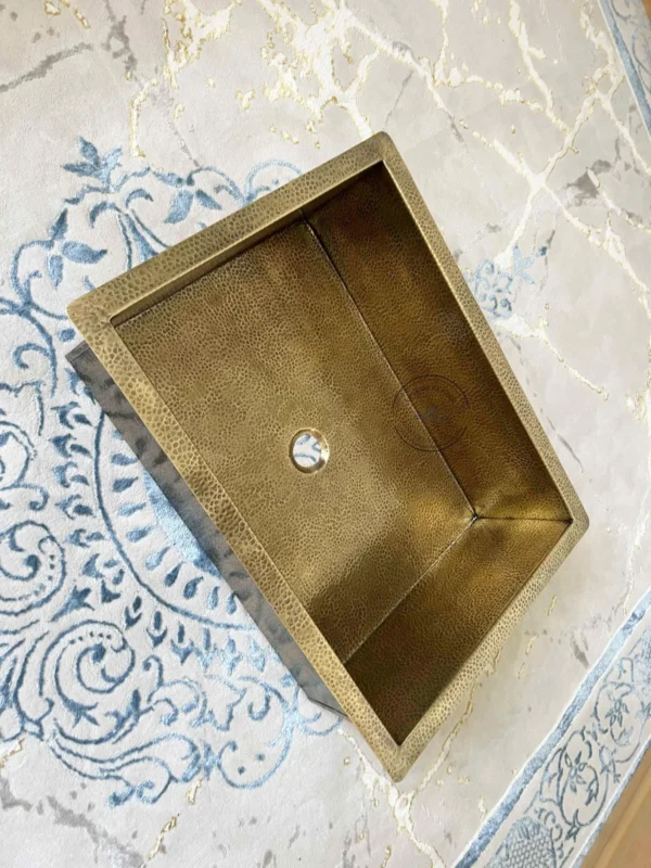 Rectangular Hammered Brass Kitchen Sink – Antique Brass Farmhouse Sink with Drain - Image 4
