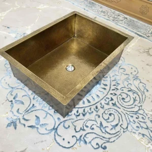 Rectangular Hammered Brass Kitchen Sink – Antique Brass Farmhouse Sink with Drain