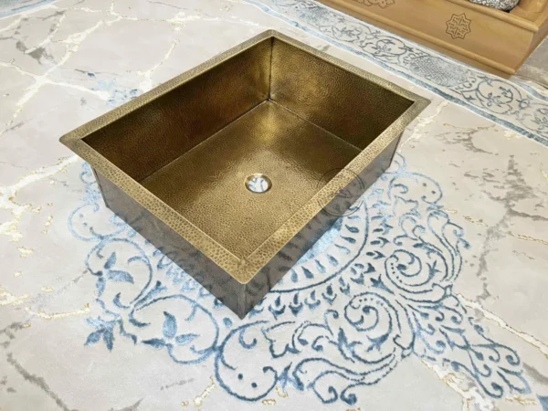 Rectangular Hammered Brass Kitchen Sink – Antique Brass Farmhouse Sink with Drain