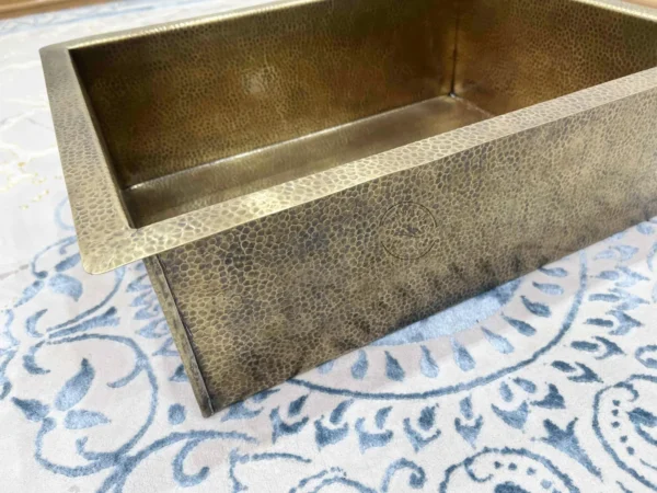 Rectangular Hammered Brass Kitchen Sink – Antique Brass Farmhouse Sink with Drain - Image 9