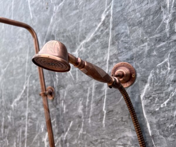Vintage Copper Shower System, Handmade Brass & Copper Rain Shower with Handheld, Outdoor Rustic Shower Set - Image 5