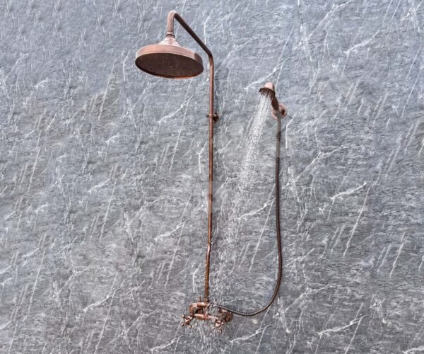 Vintage Copper Shower System, Handmade Brass & Copper Rain Shower with Handheld, Outdoor Rustic Shower Set - Image 10