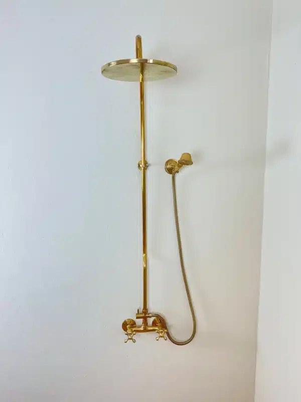 Unlacquered Brass Rainfall Shower System, Solid Brass Exposed Shower with Handheld, Luxury Vintage Bathroom Upgrade with Cross Handles - Image 2
