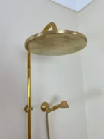 Unlacquered Brass Rainfall Shower System, Solid Brass Exposed Shower with Handheld, Luxury Vintage Bathroom Upgrade with Cross Handles - Image 3