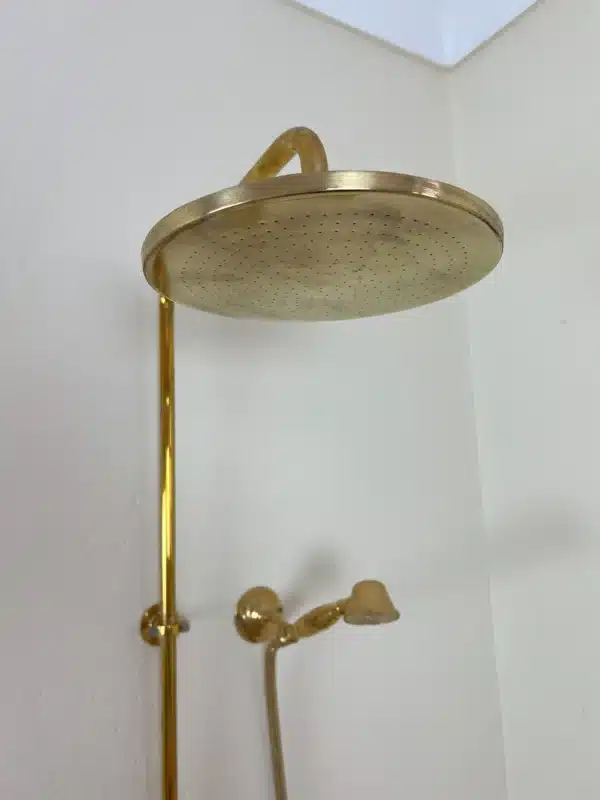 Unlacquered Brass Rainfall Shower System, Solid Brass Exposed Shower with Handheld, Luxury Vintage Bathroom Upgrade with Cross Handles - Image 3