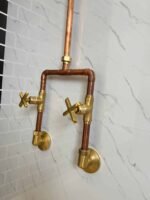 Handmade Copper Outdoor Shower, Wall-Mounted Solid Brass & Copper Shower with Hand Spray, Luxury Industrial Design for Indoor & Outdoor - Image 4