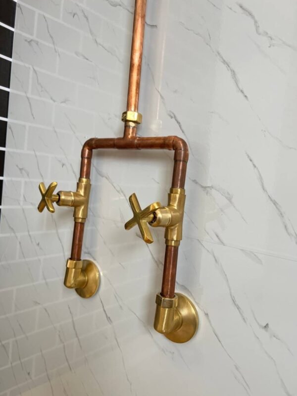Handmade Copper Outdoor Shower, Wall-Mounted Solid Brass & Copper Shower with Hand Spray, Luxury Industrial Design for Indoor & Outdoor - Image 4