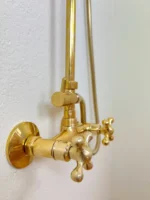 Unlacquered Brass Rainfall Shower System, Solid Brass Exposed Shower with Handheld, Luxury Vintage Bathroom Upgrade with Cross Handles - Image 6