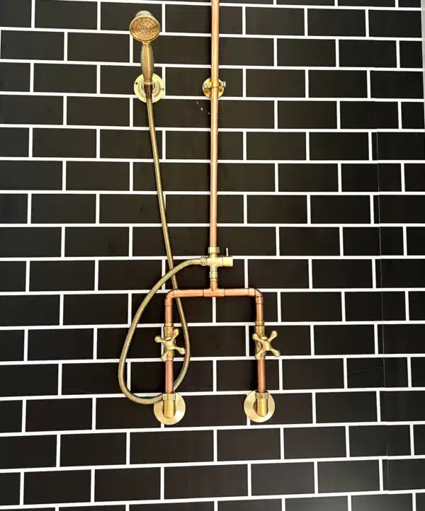 Handmade Copper Outdoor Shower, Wall-Mounted Solid Brass & Copper Shower with Hand Spray, Luxury Industrial Design for Indoor & Outdoor - Image 5