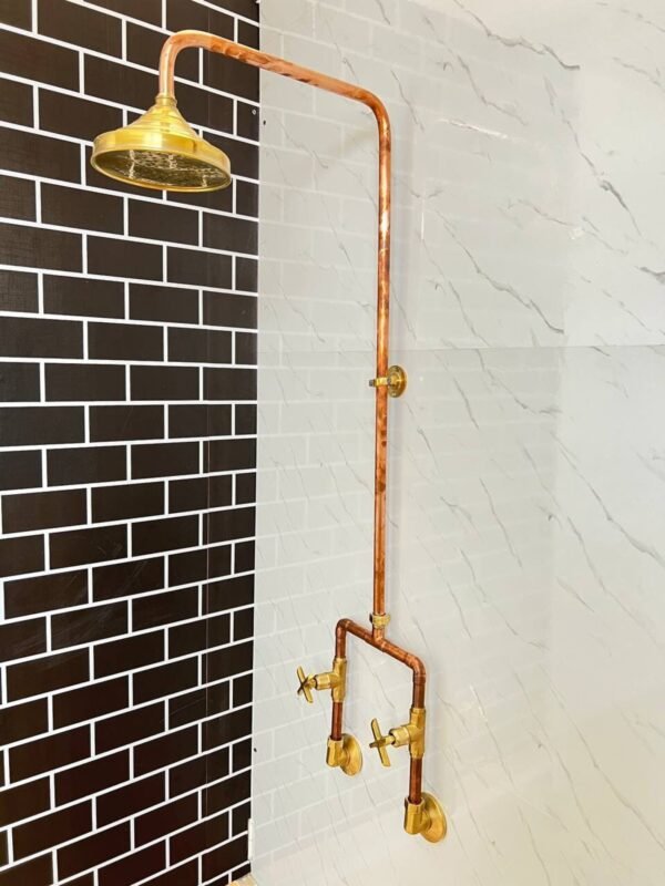 Handmade Copper Outdoor Shower, Wall-Mounted Solid Brass & Copper Shower with Hand Spray, Luxury Industrial Design for Indoor & Outdoor - Image 10