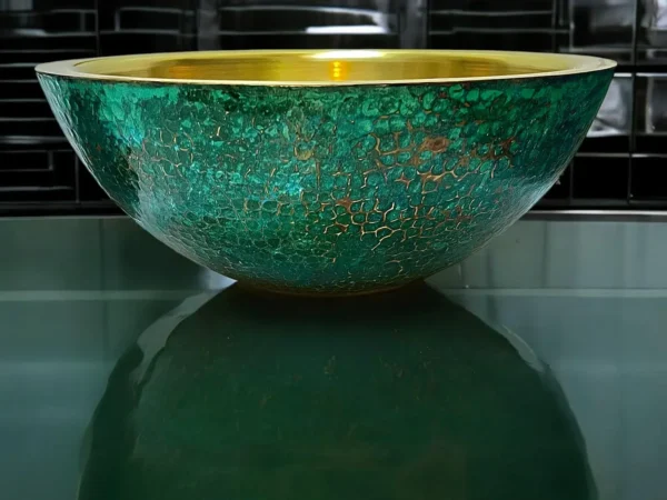Blue Patina Brass Vessel Sink for Bathroom, Handcrafted Solid Brass Basin, Antique Rustic Bathroom Sink with Timeless Elegance - Image 5