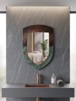 The shield shape makes this mirror especially suitable for bathroom vanities, powder rooms, bedrooms,