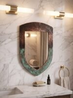 Shield Copper Mirror with Green Verdigris Patina, Handmade Moroccan Wall Mirror, Hammered Antique Copper Vanity Mirror for Bathroom, Bedroom or Entryway Decor Art - Image 6