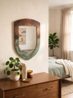 Shield Copper Mirror with Green Verdigris Patina, Handmade Moroccan Wall Mirror, Hammered Antique Copper Vanity Mirror for Bathroom, Bedroom or Entryway Decor Art - Image 5