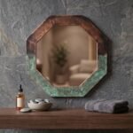 Octagonal Copper Mirror, Verdigris Patina Wall Mirror, Handmade Moroccan Decor, Geometric Vanity Mirror for Bathroom, Bedroom, Entryway or Hallway, Rustic Artisan Style
