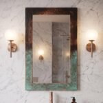 Green Verdigris Patina, Handmade Moroccan Wall Decor, Hammered Metal Vanity Mirror for Bathroom, Bedroom, Dining Room or Entryway