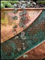 Handcrafted Hammered Copper Swirl Bowl Planter, Large Green Patina Flower Pot, Rustic Indoor Outdoor Garden Decor - Image 4