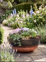 Handmade Hammered Copper Bowl Planter, Green Patina Succulent Pot, Round Rustic Flower Bowl, Indoor Outdoor Garden Decor - Image 3