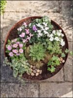Handmade Hammered Copper Bowl Planter, Green Patina Succulent Pot, Round Rustic Flower Bowl, Indoor Outdoor Garden Decor - Image 5