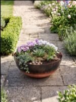 Handmade Hammered Copper Bowl Planter, Green Patina Succulent Pot, Round Rustic Flower Bowl, Indoor Outdoor Garden Decor - Image 9